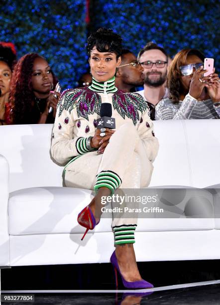 Tami Roman speaks onstage at the After Party Live, sponsored by Ciroc, at the 2018 BET Awards Post Show at Microsoft Theater on June 24, 2018 in Los...