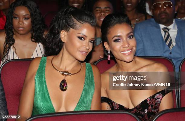 Claudia Jordan and Annie Ilonzeh attend the 2018 BET Awards at Microsoft Theater on June 24, 2018 in Los Angeles, California.