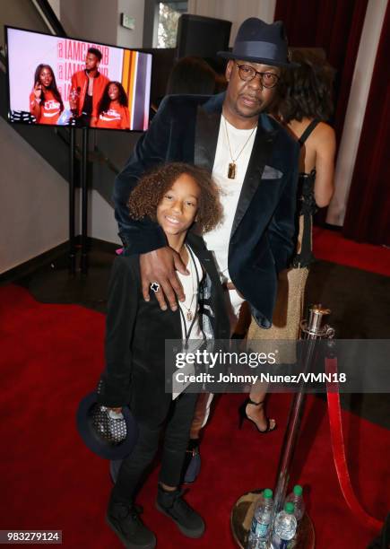 Cassius Brown and Bobby Brown are seen at the 2018 BET Awards at Microsoft Theater on June 24, 2018 in Los Angeles, California.