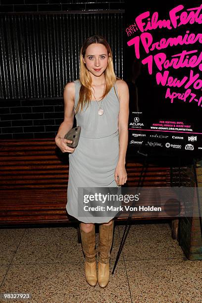 Actress Zoe Kazan attends the 15th annual Gen Art Film Festival screening of "Happythankyoumoreplease" after party at The Park on April 7, 2010 in...