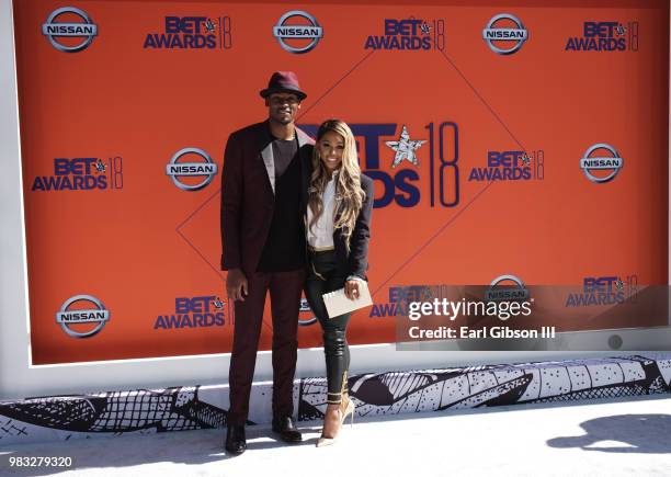 Bismack Biyombo and Ana Ledesma attends the 2018 BET Awards at Microsoft Theater on June 24, 2018 in Los Angeles, California.