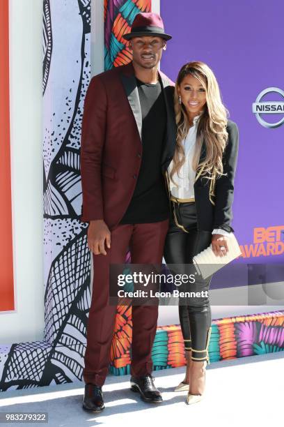 Bismack Biyombo and Ana Ledesma attends the 2018 BET Awards at Microsoft Theater on June 24, 2018 in Los Angeles, California.