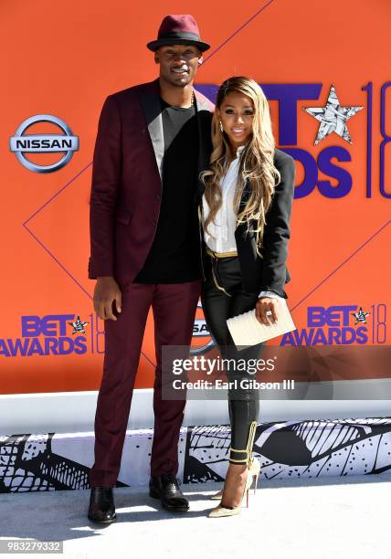 Bismack Biyombo and Ana Ledesma attends the 2018 BET Awards at Microsoft Theater on June 24, 2018 in Los Angeles, California.