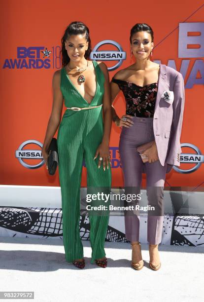 Claudia Jordan and Annie Ilonzeh attend the 2018 BET Awards at Microsoft Theater on June 24, 2018 in Los Angeles, California.