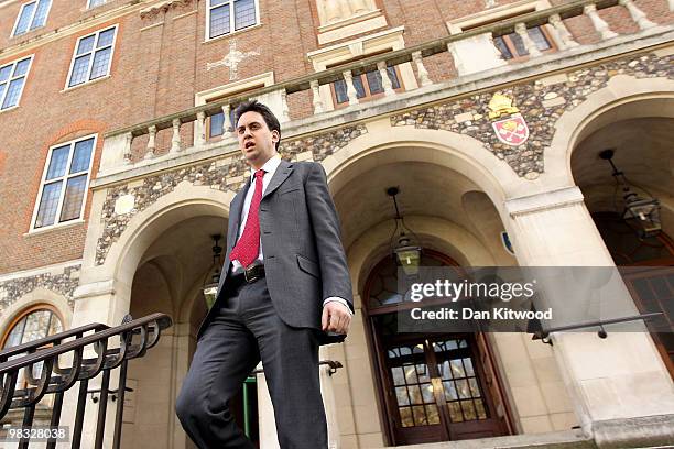 The Secretary of State for Energy and Climate Change Ed Miliband, leaves Church House in Westminster on April 8, 2010 in London, England. Labour's...