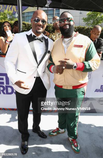 Big Tigger and Rick Ross are seen at the 2018 BET Awards at Microsoft Theater on June 24, 2018 in Los Angeles, California.