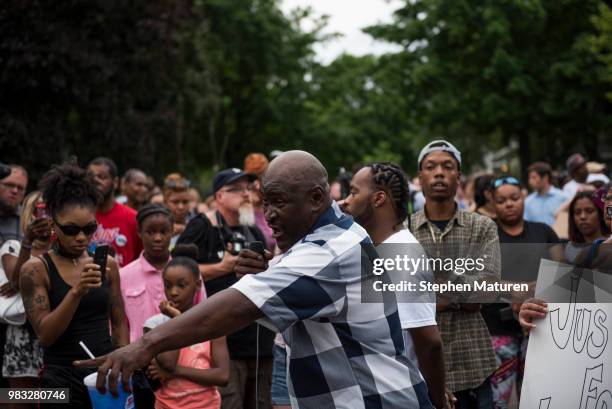 James Lark speaks about the interaction between Thurman Blevins and police on June 24, 2018 in Minneapolis, Minnesota. Blevins was shot and killed...