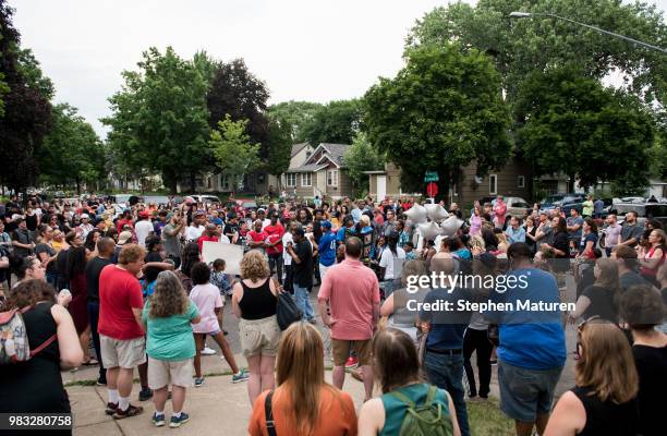 People gather at a vigil for Thurman Blevins on June 24, 2018 in Minneapolis, Minnesota. Blevins was shot and killed yesterday after an altercation...