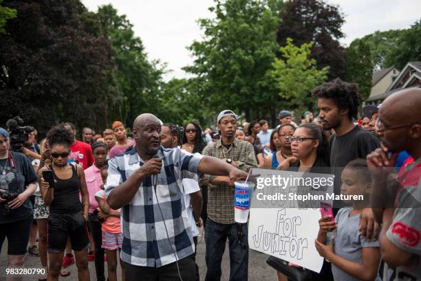 James Lark speaks about the interaction between Thurman Blevins and police on June 24, 2018 in Minneapolis, Minnesota. Blevins was shot and killed...