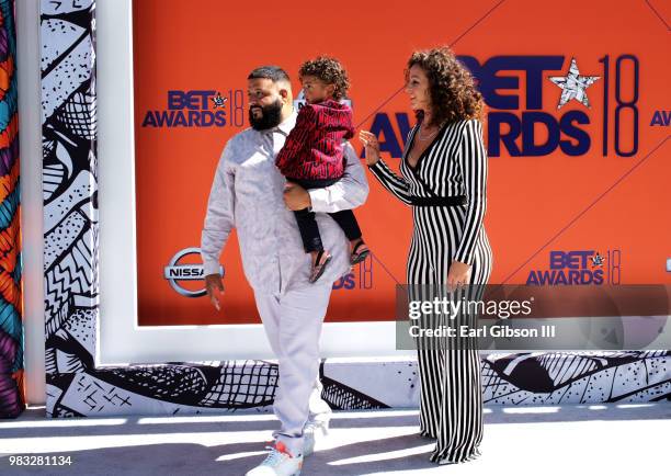 Khaled, Asahd Tuck Khaled, and Nicole Tuck attend the 2018 BET Awards at Microsoft Theater on June 24, 2018 in Los Angeles, California.