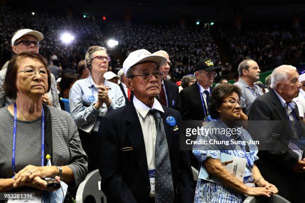 Korean war veterans attend the ceremony to mark the 68th anniversary of the Korean War on June 25, 2018 in Seoul, South Korea. Over 66,000 South...