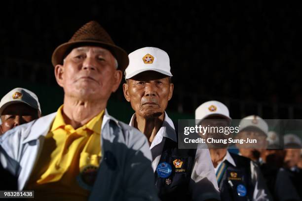 Korean war veterans attend the ceremony to mark the 68th anniversary of the Korean War on June 25, 2018 in Seoul, South Korea. Over 66,000 South...