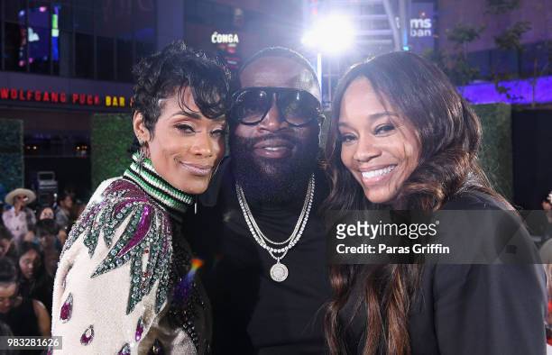 Tami Roman, Rick Ross, and Senior Vice President, Specials, Music, and News at BET Connie Orlando attend the After Party Live, sponsored by Ciroc, at...