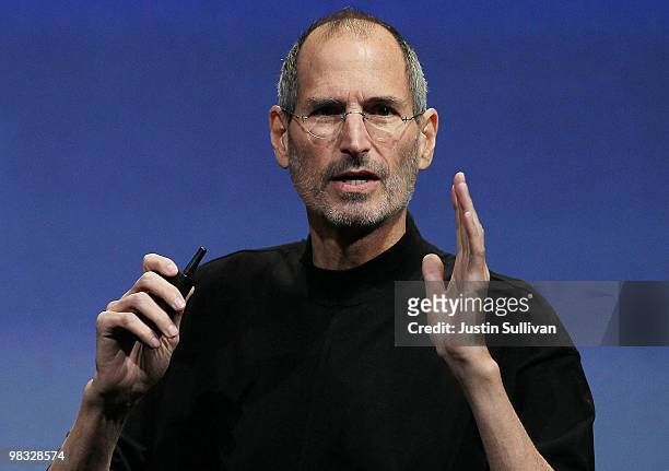 Apple CEO Steve Jobs speaks during an Apple special event April 8, 2010 in Cupertino, California. Jobs announced the new iPhone OS4 software.