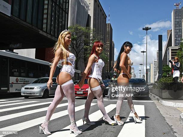 Models wearing underwear cross the Paulista Avenue in Sao Paulo, Brazil on April 8 to promote the 16th Erotika Fair, Latin America's biggest erotica...
