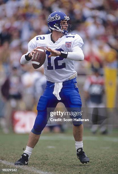 Quarterback Spence Fischer of the Duke Blue Devils looks to pas the ball during a game against the Florida State Seminoles at Doak Campbell Stadium...