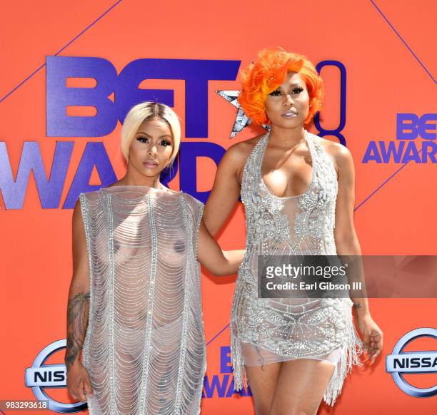 Alexis Sky and Just Brittany attend the 2018 BET Awards at Microsoft Theater on June 24, 2018 in Los Angeles, California.