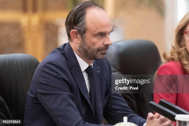 French Prime Minister Edouard Philippe meets with China's President Xi Jinping at the Great Hall of the People in Beijing on June 25, 2018.