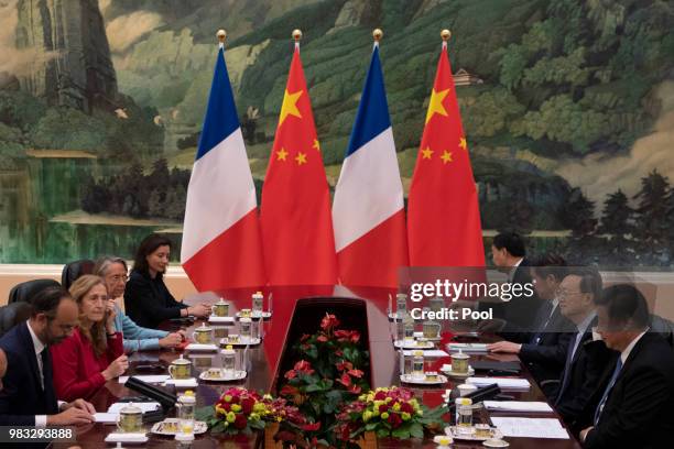 China's President Xi Jinping meets French Prime Minister Edouard Philippe at the Great Hall of the People in Beijing on June 25, 2018.