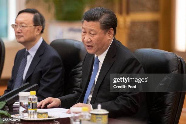 China's President Xi Jinping meets French Prime Minister Edouard Philippe at the Great Hall of the People in Beijing on June 25, 2018.