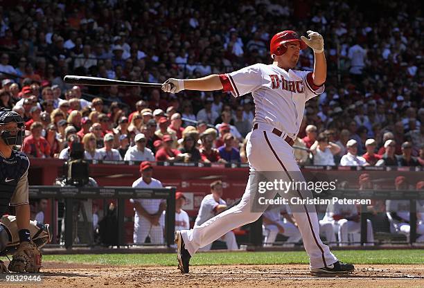 Adam LaRoche of the Arizona Diamondbacks bats against the San Diego Padres during the Opening Day major league baseball game at Chase Field on April...