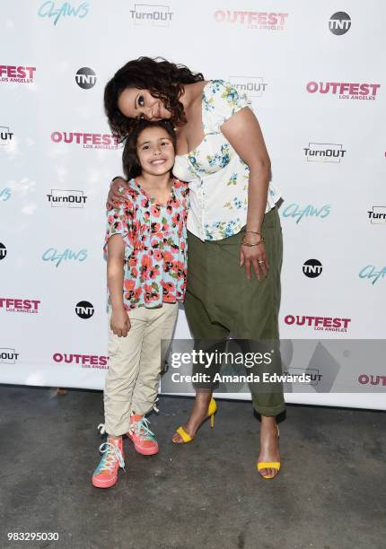 Actress Judy Reyes and her daughter Leila Rey Valencia arrive at a special screening of TNT's "CLAWS" with TurnOUT LA and OUTFEST at the Los Angeles...