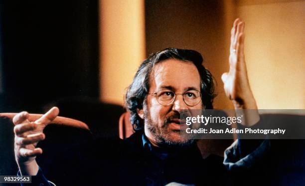 Film director Steven Spielberg discusses his movies on the set of the 'Siskel & Ebert Anniversary Special' on April 2, 1996 in Los Angeles,...