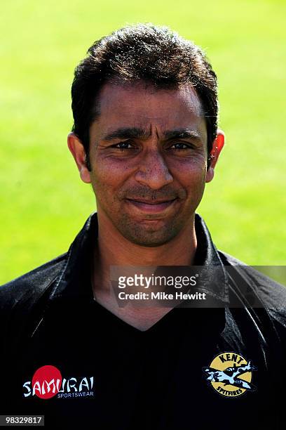 Azhar Mahmood of Kent poses for a portrait in Friends Provident t20 kit during a photocall at St Lawrence Ground on April 8, 2010 in Canterbury,...