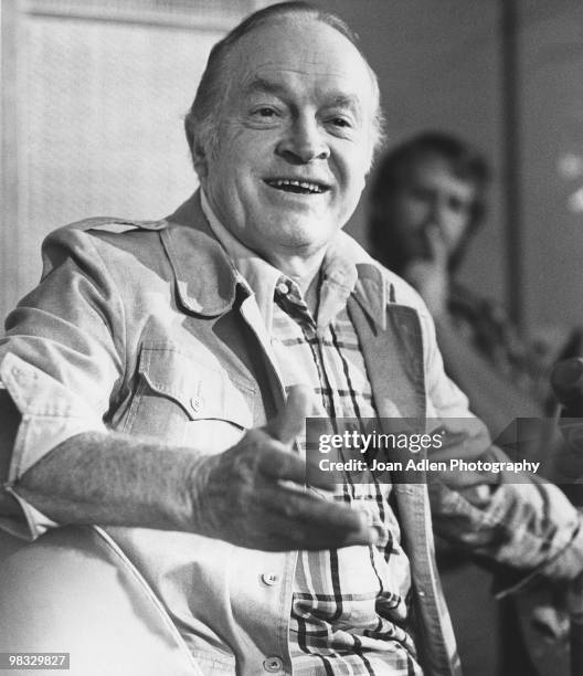 Actor Bob Hope poses for a photo on his return from China at Los Angeles International Airport on July 10, 1979 in Los Angeles, California.