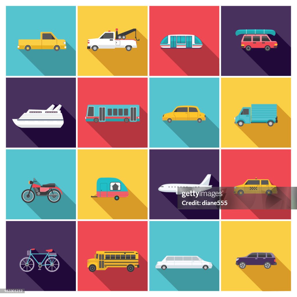 Transport Ikonuppsättning i platt designstil