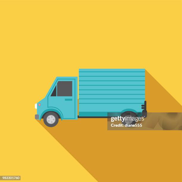 stockillustraties, clipart, cartoons en iconen met vervoer icon set in vlakke designstijl - truck stock illustrations