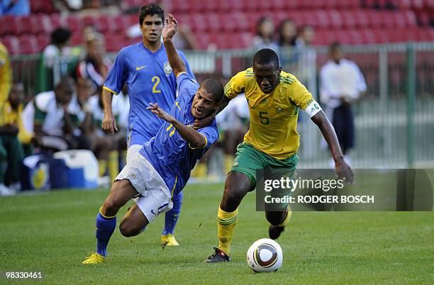 Brazil's Felipinho , challenges South African Choppa Mboweni , during the under-20's match between Brazil and South Africa during the Cape Town...