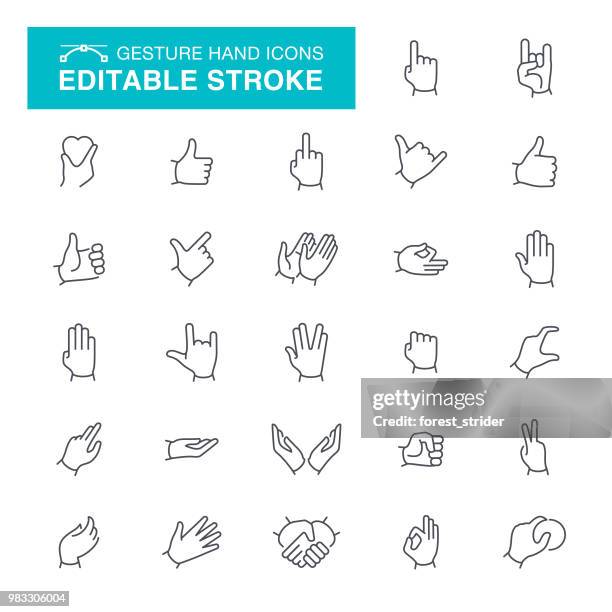 stockillustraties, clipart, cartoons en iconen met gebaar bewerkbare beroerte pictogrammen - thumbs up