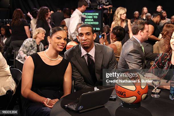 Alysha Clark and Brandan Wright of the Golden State Warriors pose for a picture during the 2010 WNBA Draft on April 8, 2010 in Secaucus, New Jersey....