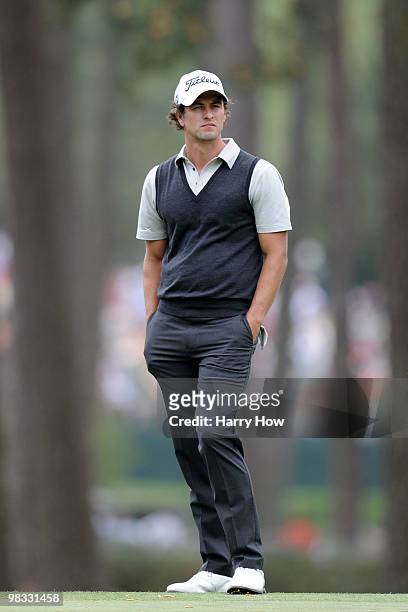Adam Scott of Australia looks on from the sixth hole during the first round of the 2010 Masters Tournament at Augusta National Golf Club on April 8,...