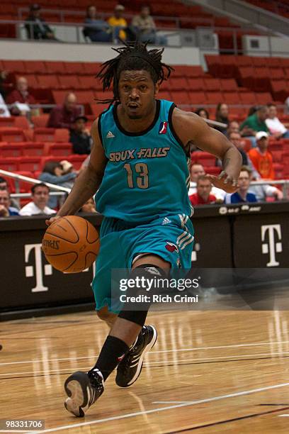 David Bailey of the Sioux Falls Skyforce drives to the basket against the Tulsa 66ers during Game One of the First Round of the 2010 NBA D-League...