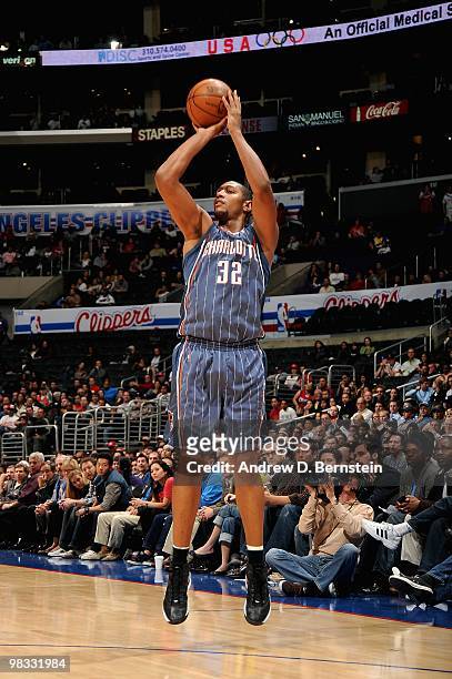 Boris Diaw of the Charlotte Bobcats shoots during the game against the Los Angeles Clippers on February 22, 2010 at Staples Center in Los Angeles,...