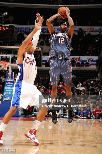 Tyrus Thomas of the Charlotte Bobcats shoots over Drew Gooden of the Los Angeles Clippers during the game on February 22, 2010 at Staples Center in...