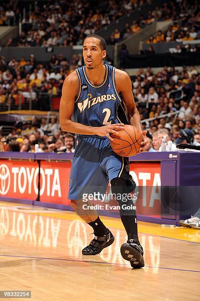 Shaun Livingston of the Washington Wizards handles the ball against the Los Angeles Lakers during the game on March 21, 2010 at Staples Center in Los...