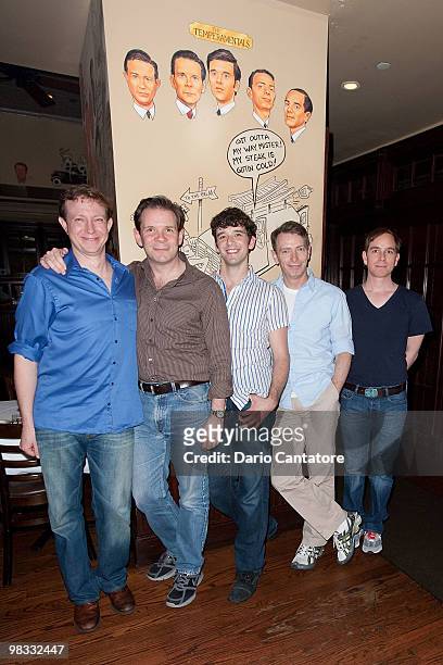 Actors Matthew Schneck, Thomas Jay Ryan, Michael Urie, Arnie Burton, and Sam Breslin Wright attend the unveiling of "The Temperamentals" cast wall...