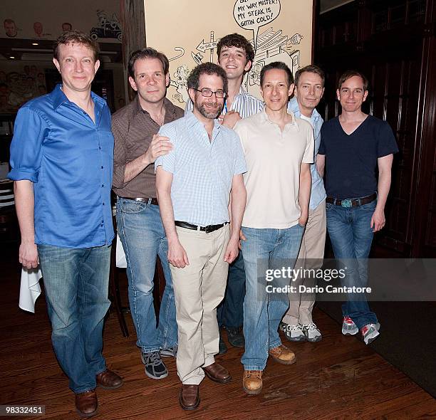 Actors Matthew Schneck, Thomas Jay Ryan, Michael Urie, Arnie Burton, and Sam Breslin Wright, director Jonathan Silverstein, and playwright Jon Marans...