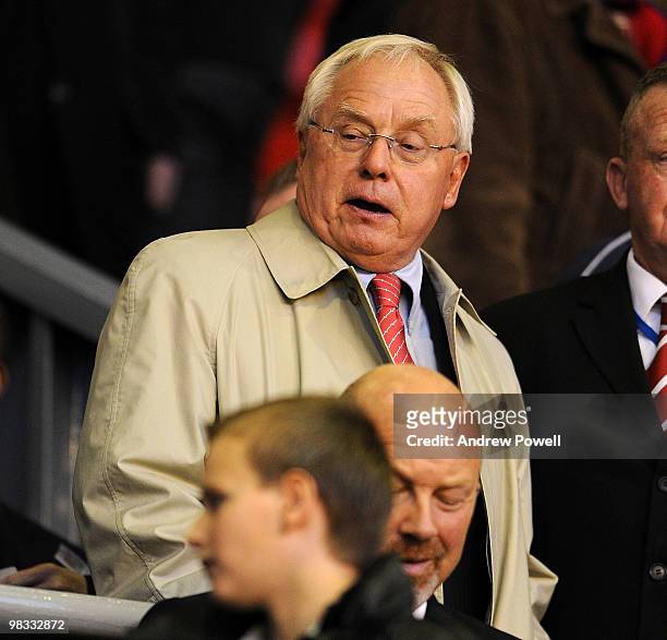 George Gillett part owner of Liverpool FC during the quarter final second leg UEFA Europa League match between Liverpool and Benfica at Anfield on...