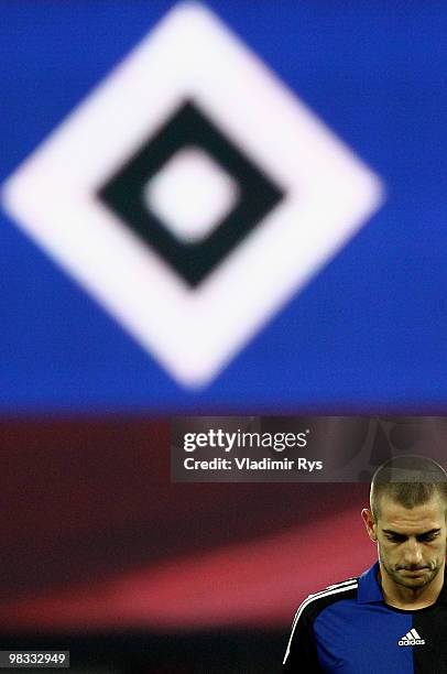 Mladen Petric of Hamburg is pictured during the UEFA Europa League quarter final second leg match between Standard Liege and Hamburger SV at Maurice...