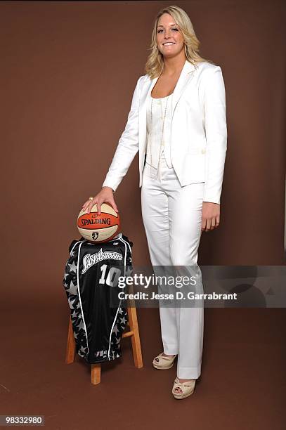 The number 5 overall pick Jayne Appel of the San Antonio Silver Stars poses for a portrait during the 2010 WNBA Draft on April 8, 2010 in Secaucus,...