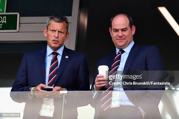 Chief Executive of the FA Martin Glenn talks with Strategy & Communications Director of the FA Robert Sullivan during the 2018 FIFA World Cup Russia...