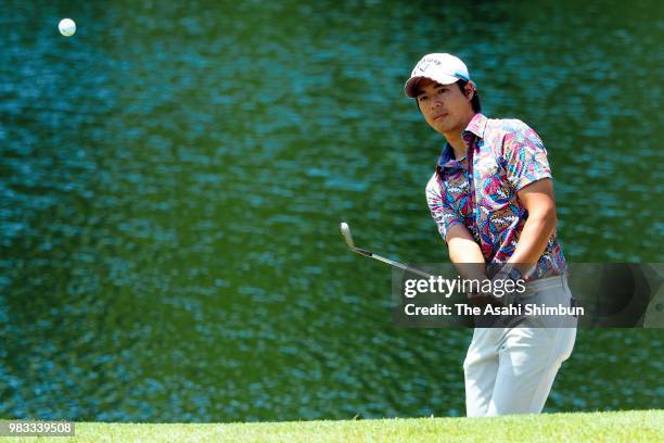 Ryo Ishikawa of Japan hits a shot during the final round of the Dunlop Srixon Fukushima Open at Grandee Nasushirakawa Golf Club on June 24, 2018 in...