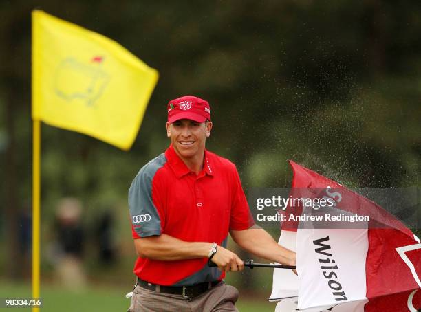Ricky Barnes walks to the 18th green during the first round of the 2010 Masters Tournament at Augusta National Golf Club on April 8, 2010 in Augusta,...