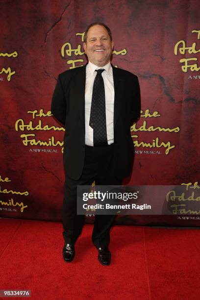 Producer Harvey Weinstein attends the Broadway opening of "The Addams Family" at the Lunt-Fontanne Theatre on April 8, 2010 in New York City.