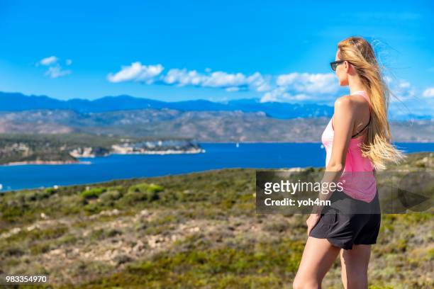 joy in the middle of maquis at corse - yoh4nn stock pictures, royalty-free photos & images