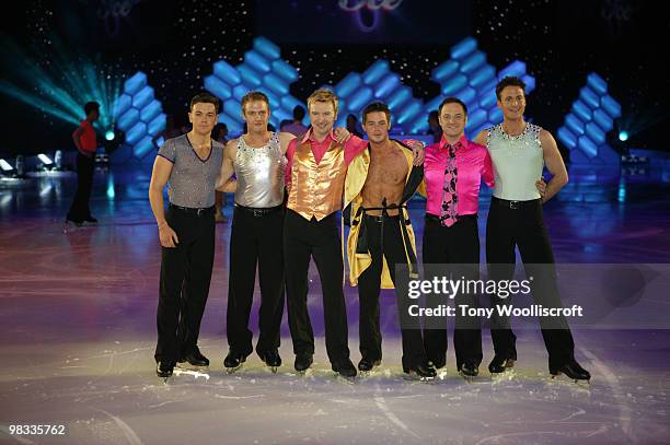 Ray Quin, Chris Fountain, Christopher Dean, Danny Young, Mikey Graham and Gary Lucy attend the Dancing on Ice Tour photocall on April 8, 2010 in...